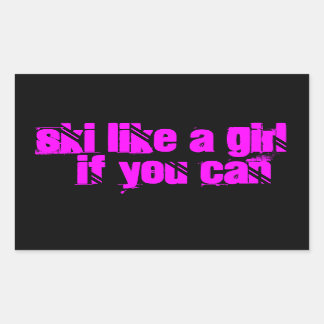 女の子のステッカーのようにスキーをする 長方形シール