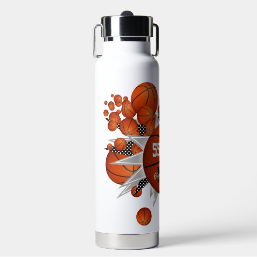 女の子のスポーツアクセサリーバスケットボールとスター ウォーターボトル (正面)