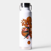 女の子のスポーツバスケットボールのピンクブラックスター ウォーターボトル (正面)