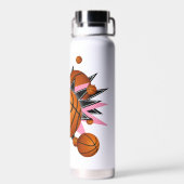 女の子のスポーツバスケットボールのピンクブラックスター ウォーターボトル (背面)