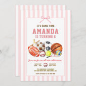女の子のスポーツボールゲームの誕生日パーティー 招待状 (正面/裏面)