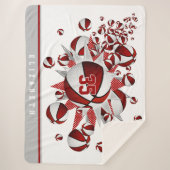 女の子のスポーツルームのデカール赤い白いバスケットボール シェルパブランケット (正面)