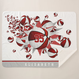 女の子のスポーツルームのデカール赤い白いバスケットボール シェルパブランケット