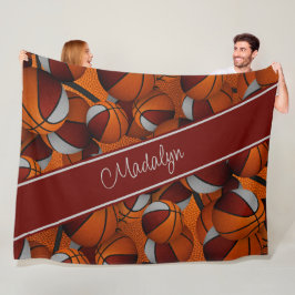 女の子のスポーツルームのデコメットマルーン灰色のバスケット フリースブランケット