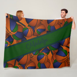 女の子のスポーツルームの装飾青い緑のバスケット フリースブランケット