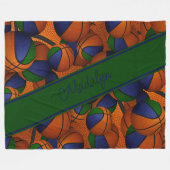 女の子のスポーツルームの装飾青い緑のバスケット フリースブランケット (正面(横))