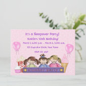 女の子のスリーパー・パーティー誕生日招待状 招待状 (スタンド正面)