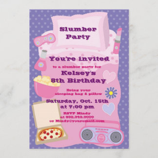 女の子のスリーパー パーティー・スリープオーバー・パジャマ・招待状 招待状