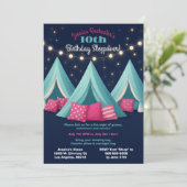 女の子のスリーポバー誕生日パーティーテント文字列ライト 招待状 (スタンド正面)