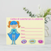 女の子のスーパーヒーローの誕生日の招待空白の入力 招待状 (スタンド正面)