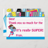 女の子のスーパーヒーローの誕生日はサンキューカードを記入します サンキューカード (正面/裏面)