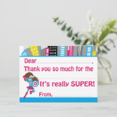 女の子のスーパーヒーローの誕生日はサンキューカードを記入します サンキューカード (スタンド正面)