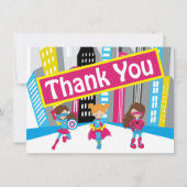 女の子のスーパーヒーローの誕生日はサンキューカードを記入します サンキューカード (裏面)