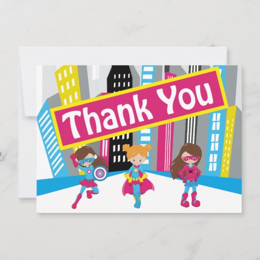 女の子のスーパーヒーローの誕生日はサンキューカードを記入します サンキューカード (裏面)