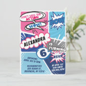 女の子のスーパーヒーロー漫画の誕生日パーティー招待状 招待状 (スタンド正面)