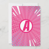 女の子のスーパーヒーロー漫画の誕生日パーティー招待状 招待状 (裏面)