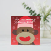 女の子のソックス猿の誕生日の招待状 招待状 (スタンド正面)