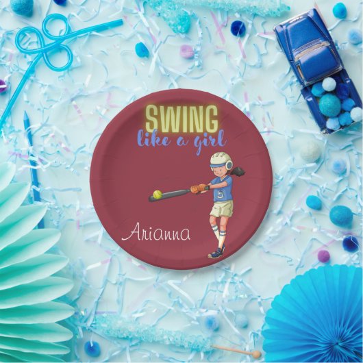 女の子のソフトボールのように振る ペーパープレート (パーティー)