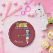 女の子のソフトボールのように振る ペーパープレート (パーティー)