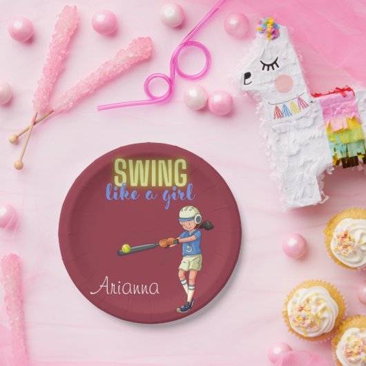 女の子のソフトボールのように振る ペーパープレート (パーティー)