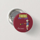 女の子のソフトボールのように振る 缶バッジ (正面&裏面)