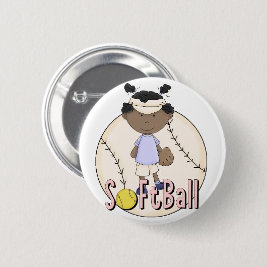 女の子のソフトボールのアフリカ系アメリカ人のTシャツおよびギフト 缶バッジ (正面&裏面)