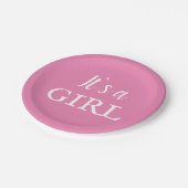 女の子のタイポグラフィピンクの赤ちゃん女の子の赤ちゃんシャワー ペーパープレート (アングル)
