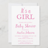 女の子のタイポグラフィピンクの赤ちゃん女の子の赤ちゃんシャワー 招待状 (正面)