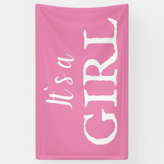 女の子のタイポグラフィピンクの赤ちゃん女の子の赤ちゃんシャワー 横断幕 (縦)