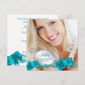 女の子のターコイズブルーの写真を使った卒業発表 招待状 (正面/裏面)