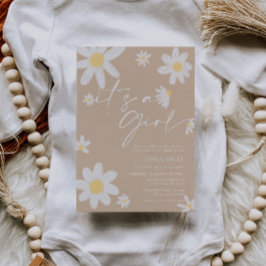 女の子のダイジー ベージュ ベビーシャワー 招待状
