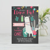 女の子のチョークボード ラマ ファン バースデー インビテーション (スタンド正面)