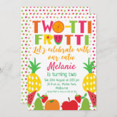 女の子のツー・ティー・フルーツ 2歳の誕生日招待状 招待状 (正面/裏面)