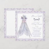 女の子のティーピー ベビーシャワー 招待状 ラベンダーレース (正面/裏面)