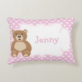 女の子のテディベアとハート アクセントクッション (正面)