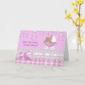 女の子のテディベアとベビーカー カード (黄色い花)