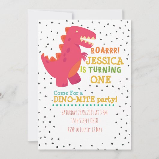 女の子のディーノの誕生会の招待 招待状 (正面)