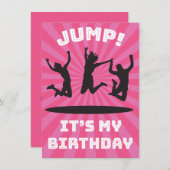 女の子のトランポリンの跳ね上がりの家の誕生会 招待状 (正面/裏面)