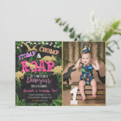 女の子のトロピカル恐竜誕生日招待状 招待状 (スタンド正面)