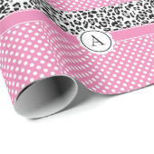 女の子のドットと動物のプリントモノグラム ラッピングペーパー (ロールコーナー)