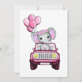 女の子のドライブ赤ちゃんシャワーエレファントピンクパープル 招待状 (裏面)