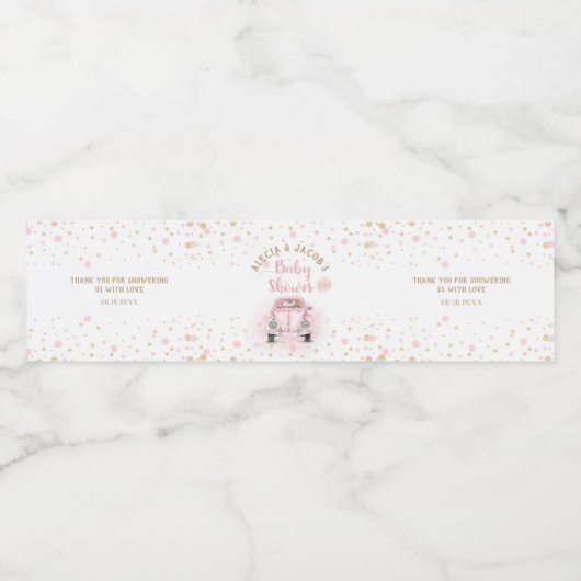 女の子のドライブ赤ちゃんシャワーピンクの金ゴールド車の好意 ペットボトルラベル (シングルラベル)