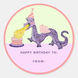女の子のドラゴンの誕生日クラシックラウンドステッカー ラウンドシール