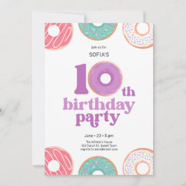 女の子のドーナツ 10歳の誕生日パーティー招待状 招待状