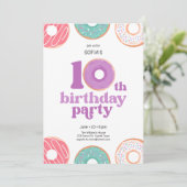 女の子のドーナツ 10歳の誕生日パーティー招待状 招待状 (スタンド正面)