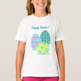 女の子のハッピーイースターのカラフルの卵のひだのTシャツ Tシャツ