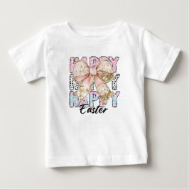 女の子のハッピーイースター コケティーボウ ベビーTシャツ
