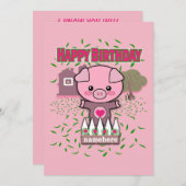 女の子のハッピーバースデーのかわいいブタは名前を個人化します シーズンカード (正面/裏面)