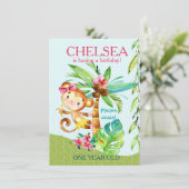 女の子のハッピー・モンキー・ブルーの誕生日招待状 招待状 (スタンド正面)