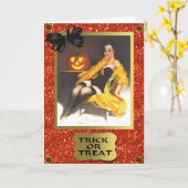 女の子のハロウィンカードの上のレトロPIN カード (黄色い花)